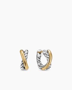 Crossover Huggie Hoop Earrings Sterling Silver with 18K Yellow Gold, 22mm