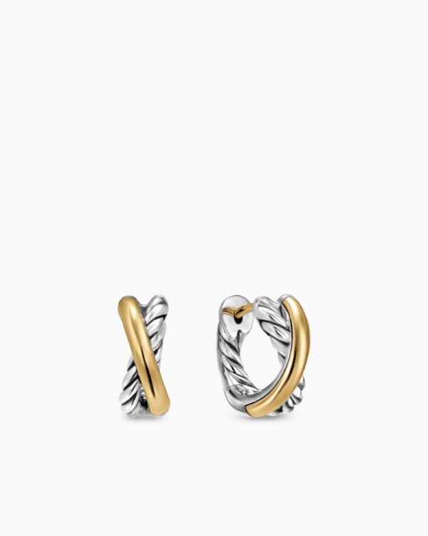 Crossover Huggie Hoop Earrings Sterling Silver with 18K Yellow Gold, 22mm