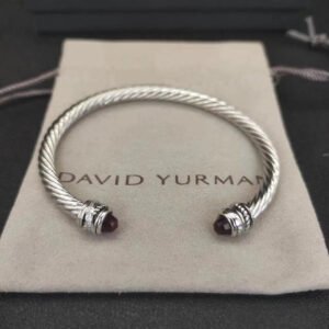 Classic Cable Bracelet Sterling Silver with Almandine and Diamonds, 5mm