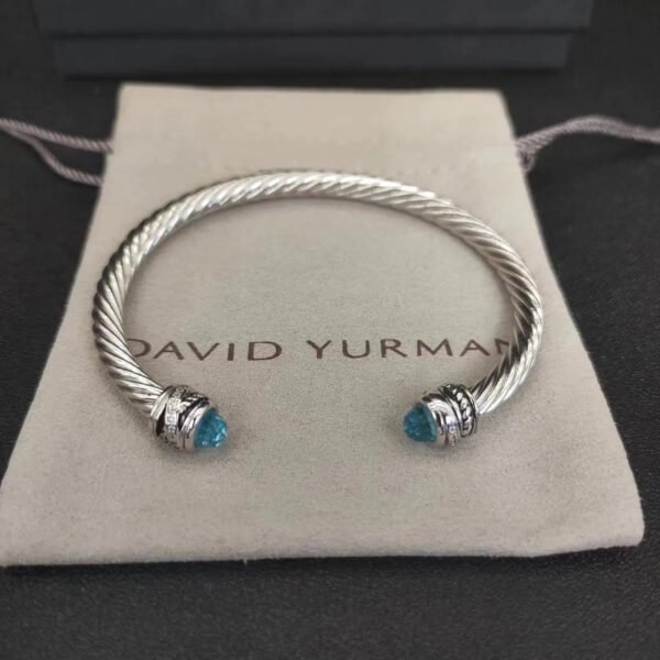 Classic Cable Bracelet Sterling Silver with Blue Topaz and Diamonds, 5mm