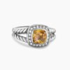 Petite Albion Ring Sterling Silver with Citrine and Diamonds, 7mm