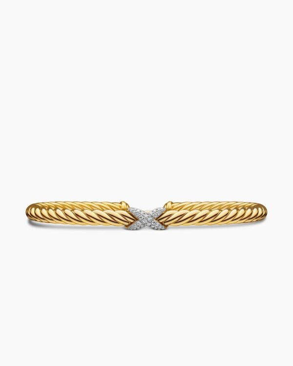 X Cablespira&reg; Station Bracelet 18K Yellow Gold with Pav&eacute; Diamonds, 4mm