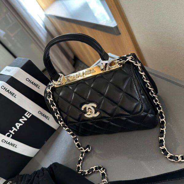 Flap Bag with Top Handle - Black