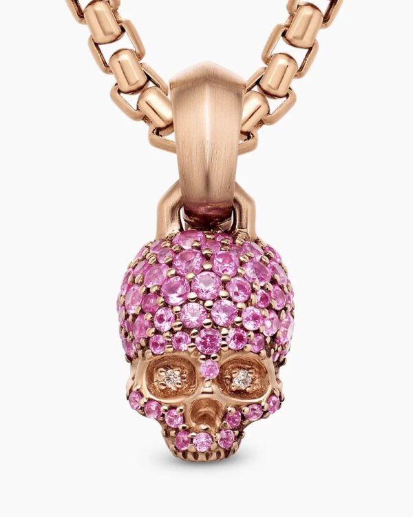 14D75238-4376-3FB3-C49F-575ED286FCC8.jpg Skull Amulet Full Pavé Pink Sapphires and 18K Rose Gold, 14mm