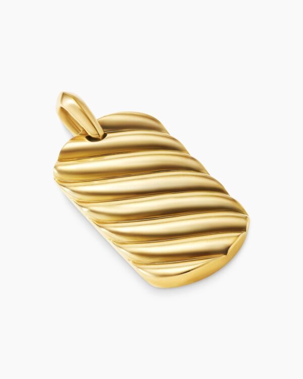 Sculpted Cable Tag 18K Yellow Gold, 42mm
