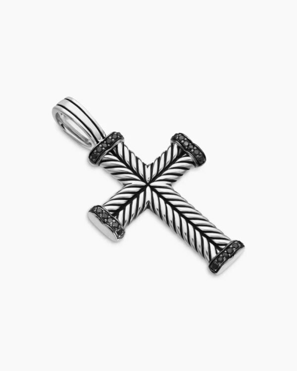 155B893A-C9DC-EC6D-D77E-02591F2F43DC.jpg Chevron Cross Pendant Sterling Silver with Black Diamonds