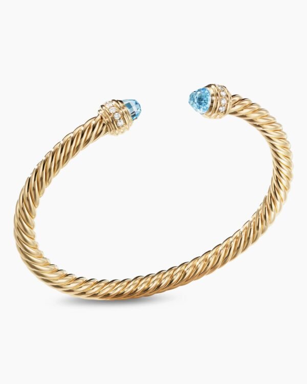 Classic Cablespira&reg; Bracelet 18K Yellow Gold with Blue Topaz and Diamonds, 5mm