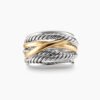 Crossover Ring Sterling Silver with 14K Yellow Gold, 17mm