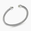 Classic Cable Bracelet Sterling Silver with Prasiolite and Diamonds, 5mm