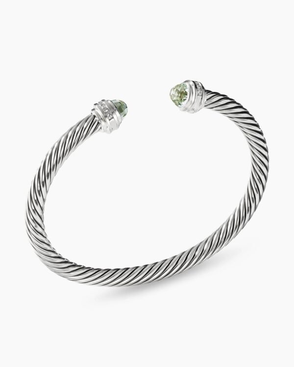 Classic Cable Bracelet Sterling Silver with Prasiolite and Diamonds, 5mm