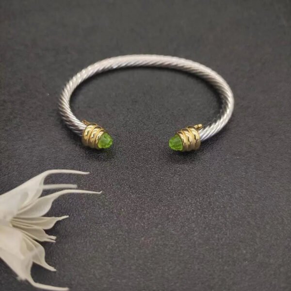 Classic Cable Bracelet Sterling Silver with Peridot and Diamonds, 5mm