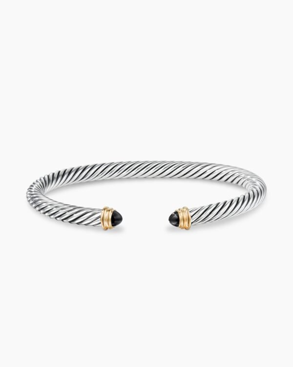 Classic Cable Bracelet Sterling Silver with 14K Yellow Gold and Black Onyx, 5mm