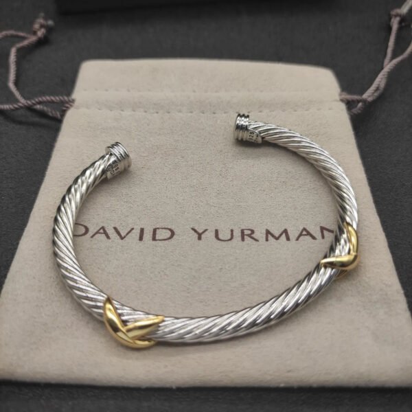 X Classic Cable Station Bracelet Sterling Silver with 14K Yellow Gold, 5mm
