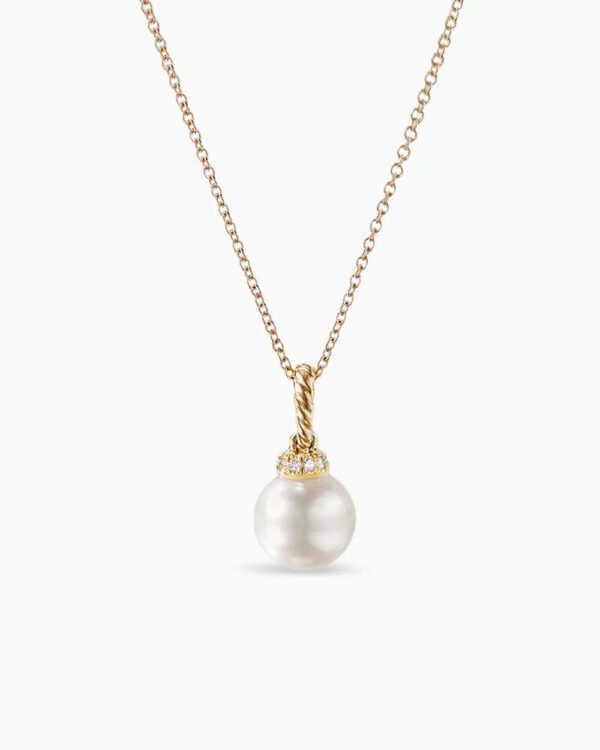 Solari Pendant Necklace 18K Yellow Gold with Pearl and Diamonds, 8mm