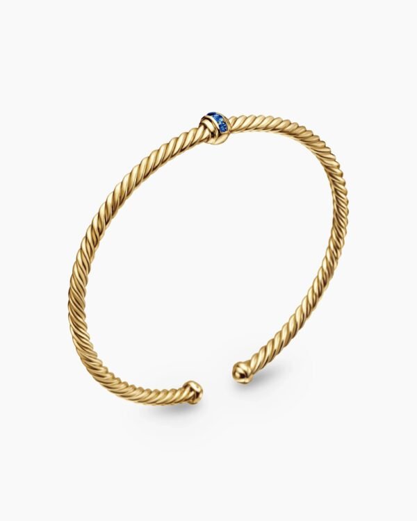 Classic Cablespira&reg; Station Bracelet 18K Yellow Gold with Pav&eacute; Blue Sapphires, 3mm