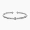 Classic Cable Station Bracelet Sterling Silver with Diamonds, 4mm