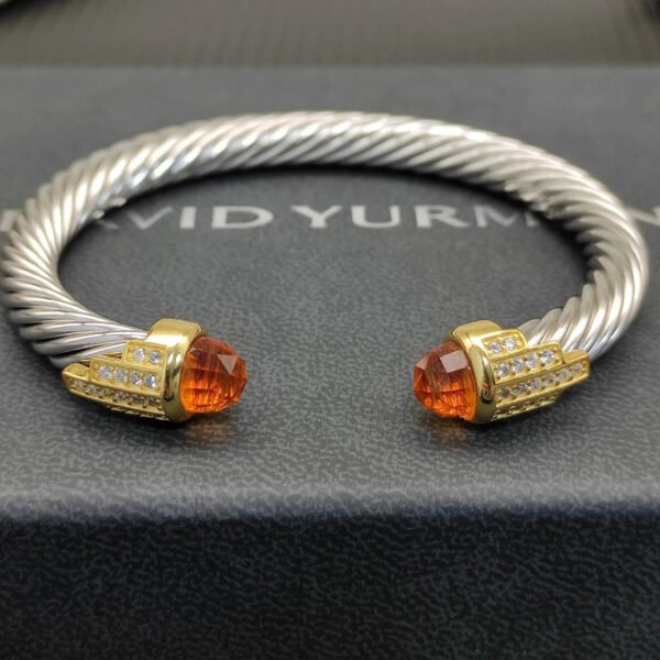 19F45B42-C023-5168-1BFA-709ECF642ECF.jpg 7mm Cable Bracelet with Champagne & Diamond Accents ??Gold Cap