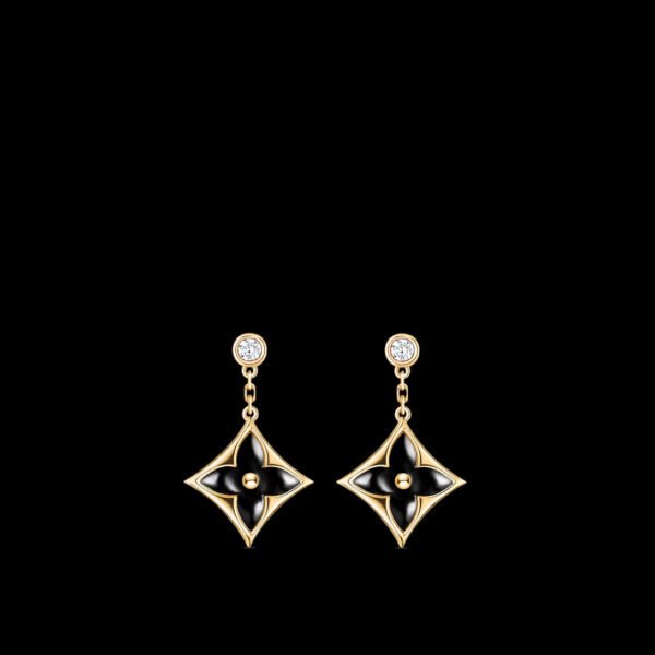 1A300AA9-2FD1-BD21-CB29-97495BDA9B48.jpg Color Blossom BB Star Ear Studs, Yellow Gold, Onyx And Diamonds