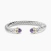 Classic Cable Bracelet Sterling Silver with 14K Yellow Gold and Amethyst, 7mm