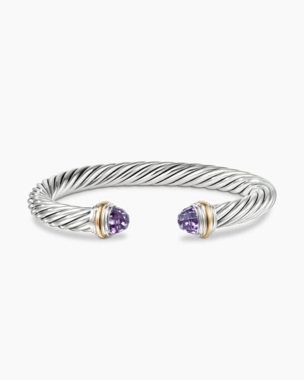 Classic Cable Bracelet Sterling Silver with 14K Yellow Gold and Amethyst, 7mm