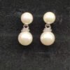 Double Pearl Pave Sterling Silver Diamond Earrings