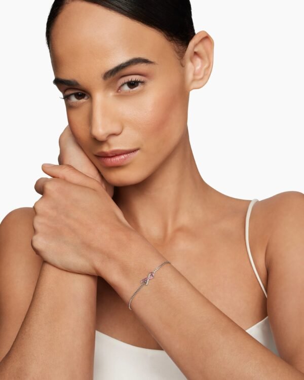 Cable Collectibles&reg; Ribbon Chain Bracelet Sterling Silver with Pav&eacute; Pink Sapphires