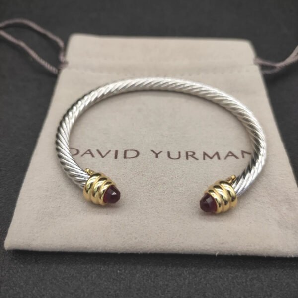 Classic Cable Bracelet Sterling Silver with Garnets and Diamonds, 5mm