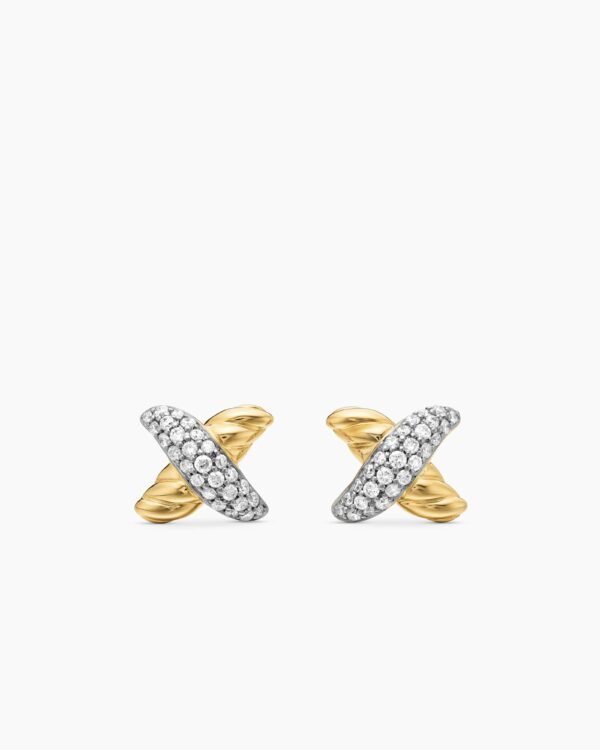 1C3B5975-ED79-467E-F85F-9917D48D5915.jpg Petite X Stud Earrings 18K Yellow Gold with Diamonds, 8.4mm