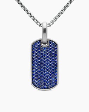 Chevron Tag Sterling Silver with Sapphires, 27mm