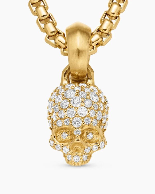 Skull Amulet Full Pav&eacute; Diamonds and 18K Yellow Gold, 14mm