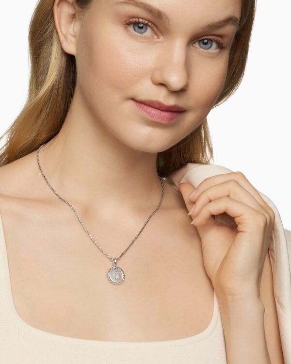 Initial Charm Necklace Sterling Silver with Diamond J