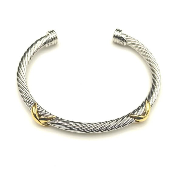 X Classic Cable Station Bracelet Sterling Silver with 14K Yellow Gold, 5mm