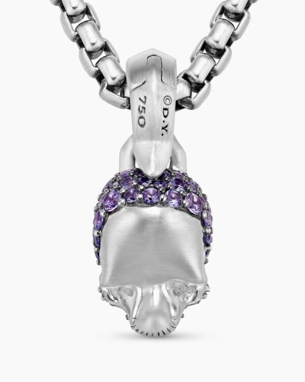 1DD3547C-1AF4-E03A-8EAB-85DABBA4E23C.jpg Skull Amulet Full Pavé Purple Sapphires and 18K White Gold, 14mm