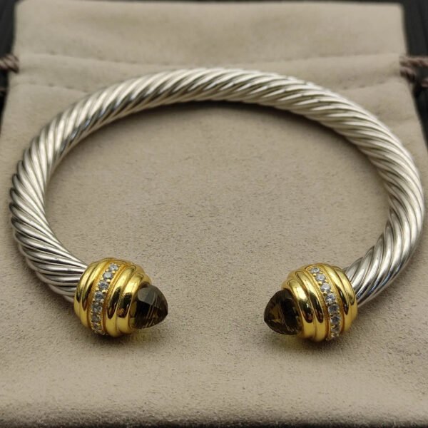 Classic Cablespira&reg; Bracelet Sterling Silver with 14K Yellow Gold,brown and Diamonds, 7mm