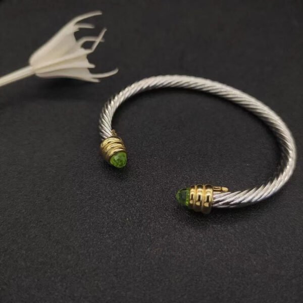 Classic Cable Bracelet Sterling Silver with Peridot and Diamonds, 5mm