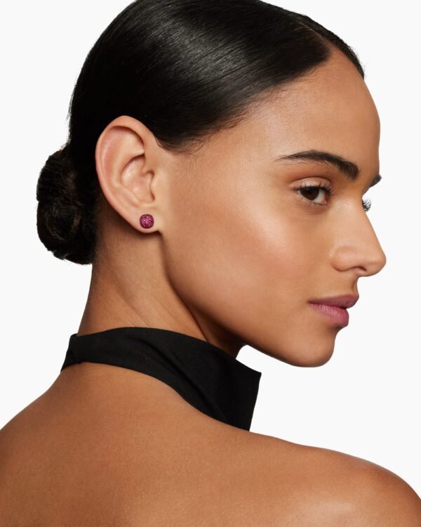 Cushion Stud Earrings 18K White Gold with Pav&eacute; Red Rubies, 8mm