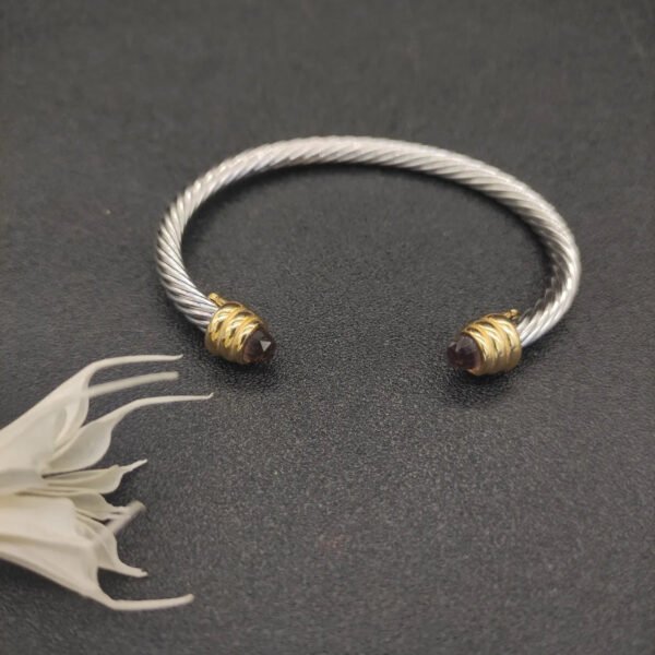 Classic Cable Bracelet Sterling Silver with Amethyst and Diamonds, 5mm