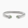 Classic Cable Bracelet Sterling Silver with Prasiolte and Diamonds, 7mm