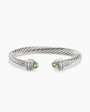 Classic Cable Bracelet Sterling Silver with Prasiolte and Diamonds, 7mm
