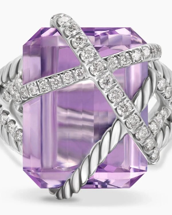 Cable Wrap Ring Sterling Silver with Lavender Amethyst and Diamonds - 6