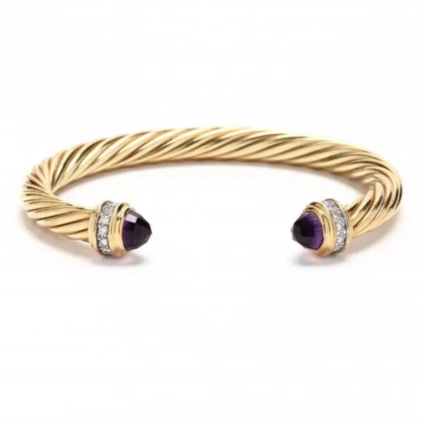 Classic Cablespira&reg; Bracelet 18K Yellow Gold with Amethyst and Half Diamonds, 7mm