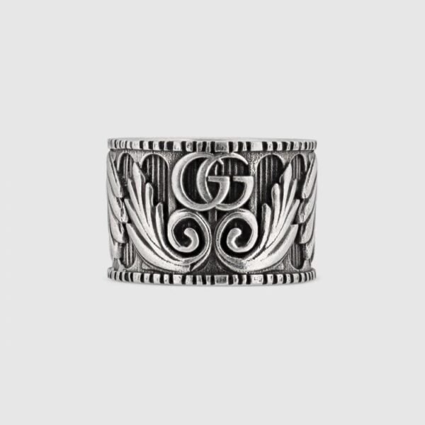 DOUBLE G SILVER RING WITH LEAVES