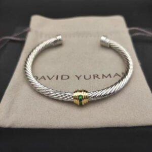 David Yurman 5mm 18k Gold and Sterling Silver Diamond Station Cable Bracelet