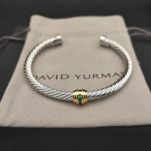 David Yurman 5mm 18k Gold and Sterling Silver Diamond Station Cable Bracelet