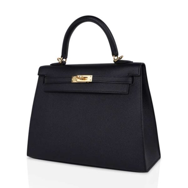 Kelly Sellier 25 Bag Black Epsom Gold Hardware New