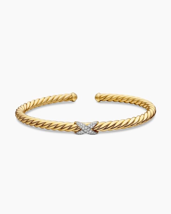 X Cablespira&reg; Station Bracelet 18K Yellow Gold with Pav&eacute; Diamonds, 4mm