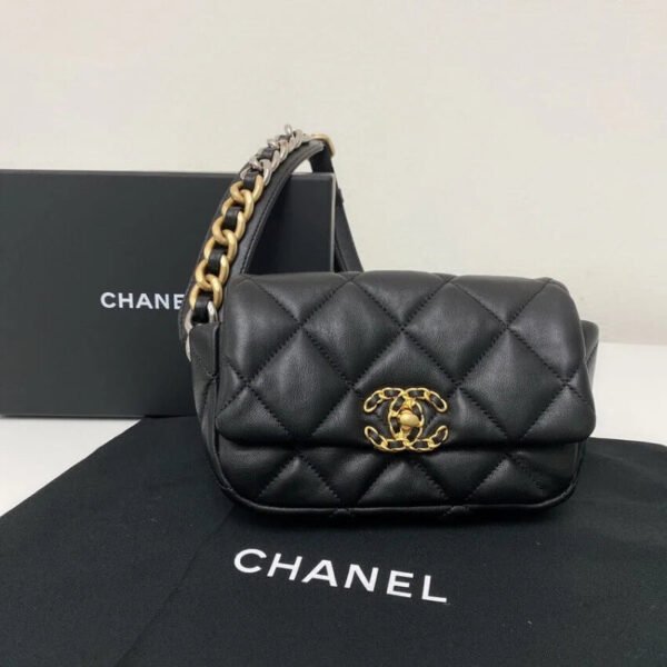 Chanel Lambskin Quilted Chanel 19 Waist Bag As1163 Black