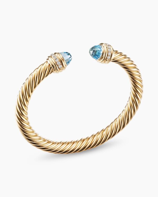 Classic Cablespira Bracelet 18K Yellow Gold with Blue Topaz and Diamonds, 7mm