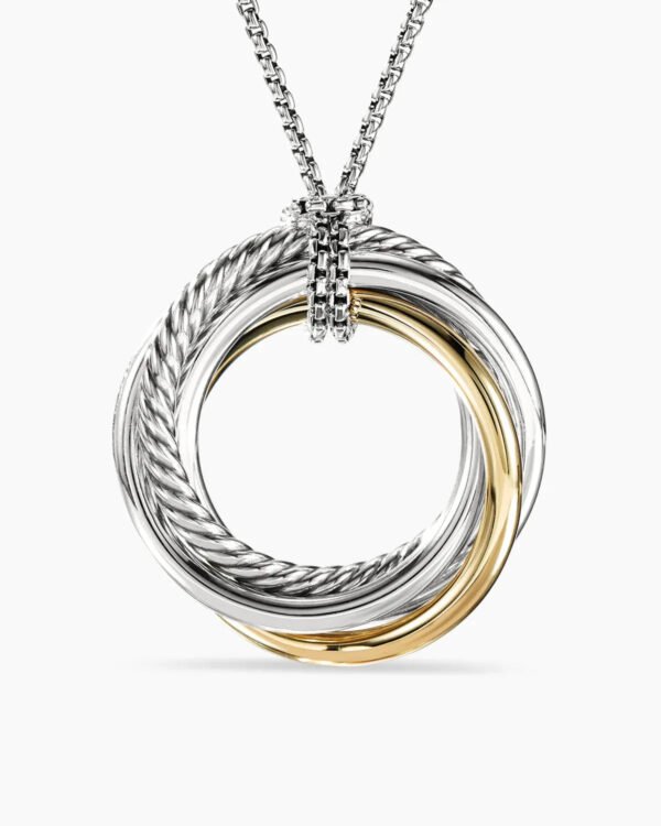 218B1287-E74D-DF06-D5B2-4B381FAEF390.jpg Crossover Pendant Necklace Sterling Silver with 14K Yellow Gold, 37mm