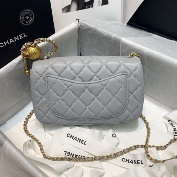 Chanel Flap Bag With CC Ball On Strap Grey For Women, Women&rsquo;s Handbags, Shoulder And Crossbody Bags 7.8in/20cm AS1787